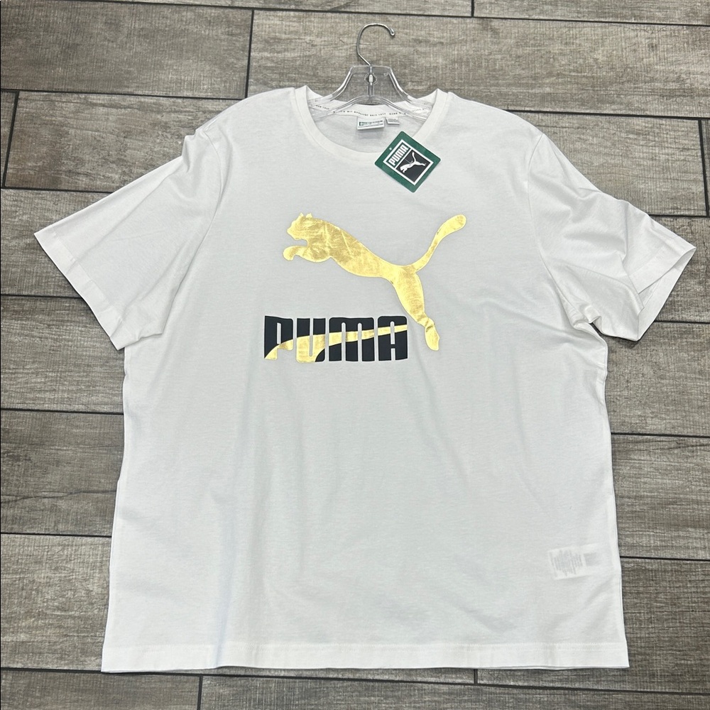 Puma Men's White Tee with Gold Logo NWT